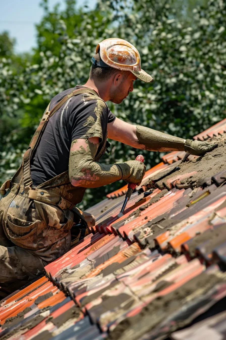 Technician applying soft wash techniques on different roof types: asphalt shingles, clay tiles, and metal roofs