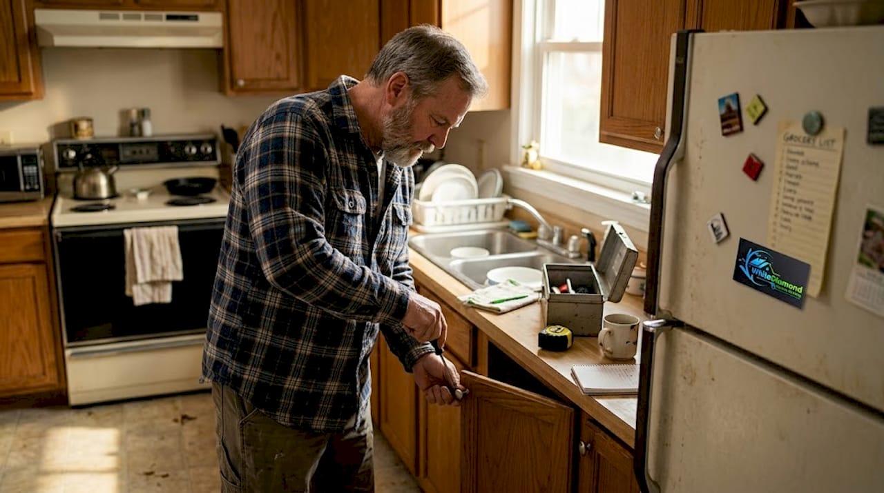 Homeowner performing simple kitchen maintenance