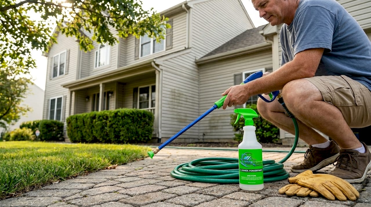 Homeowner preparing exterior for washing
