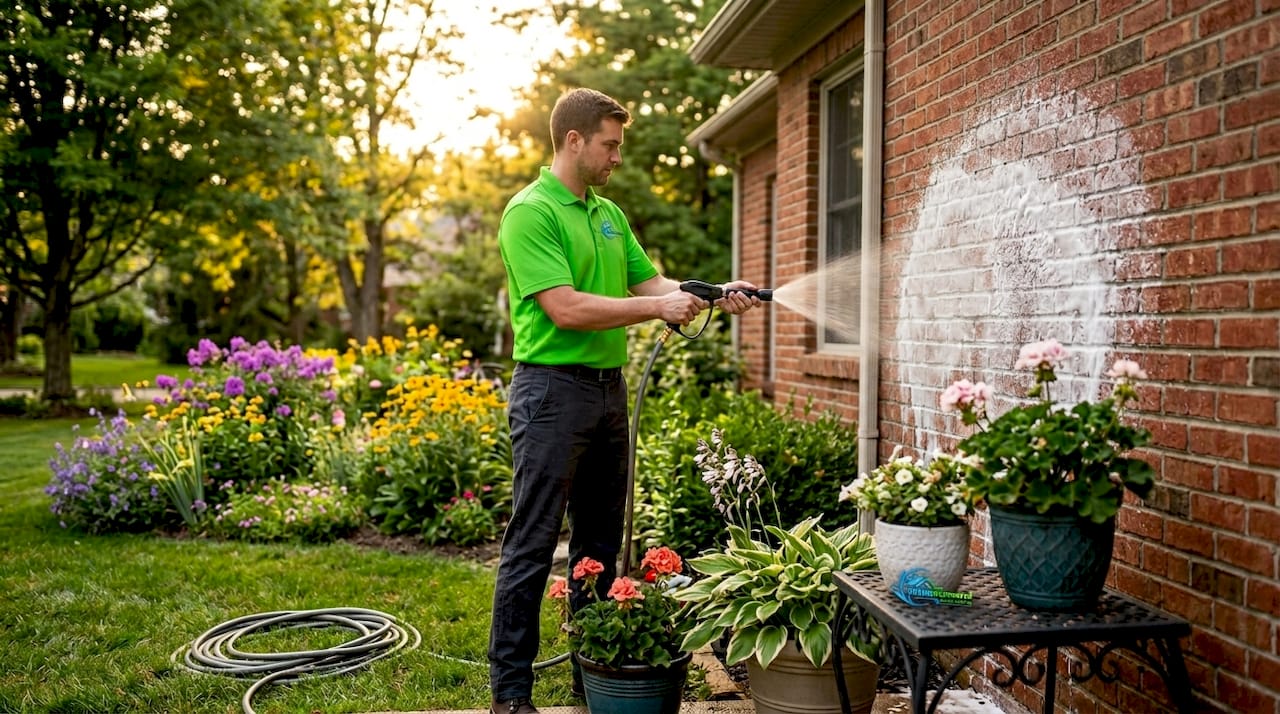 Professional soft washing house exterior