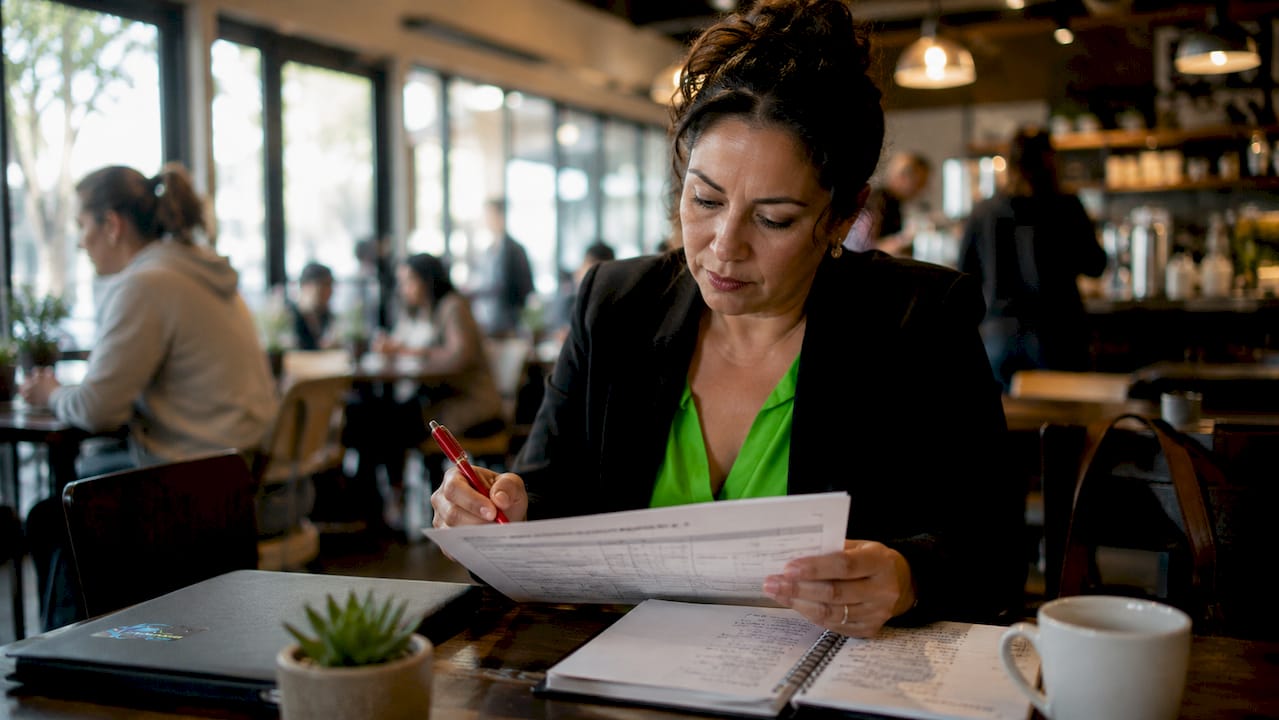 Property manager reviewing cleaning schedule at desk