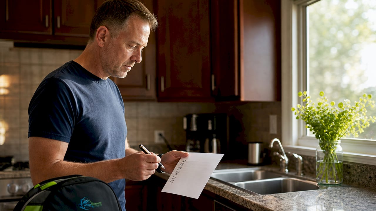 Property owner reviewing cleaning checklist indoors