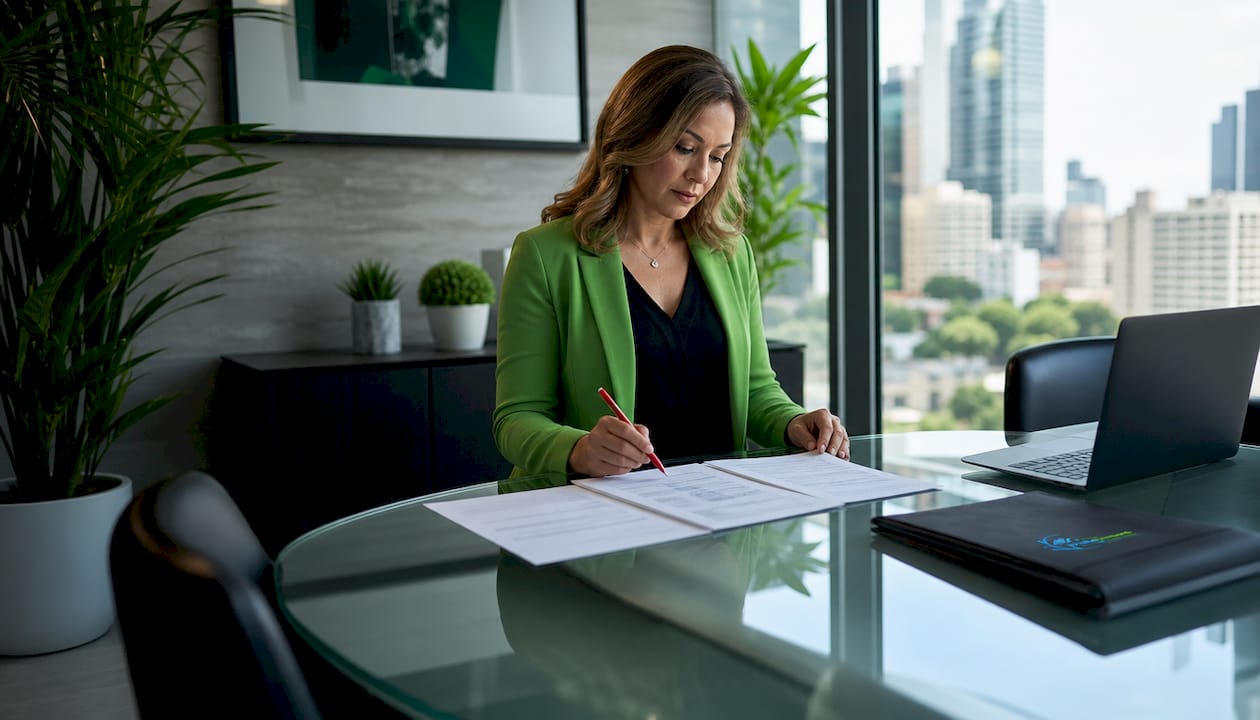 Property manager reviewing cleaning contract