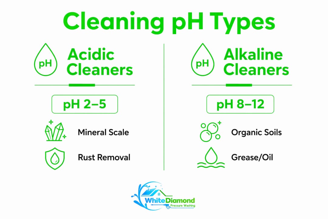Infographic comparing acidic and alkaline cleaners