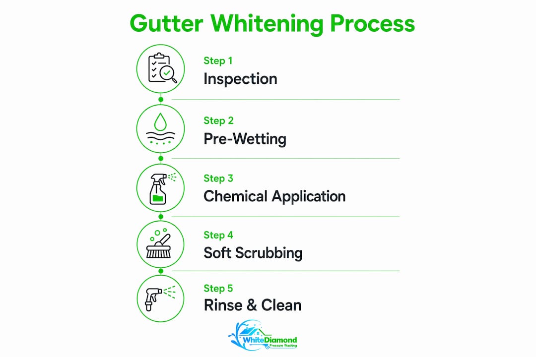 Infographic showing gutter whitening process steps