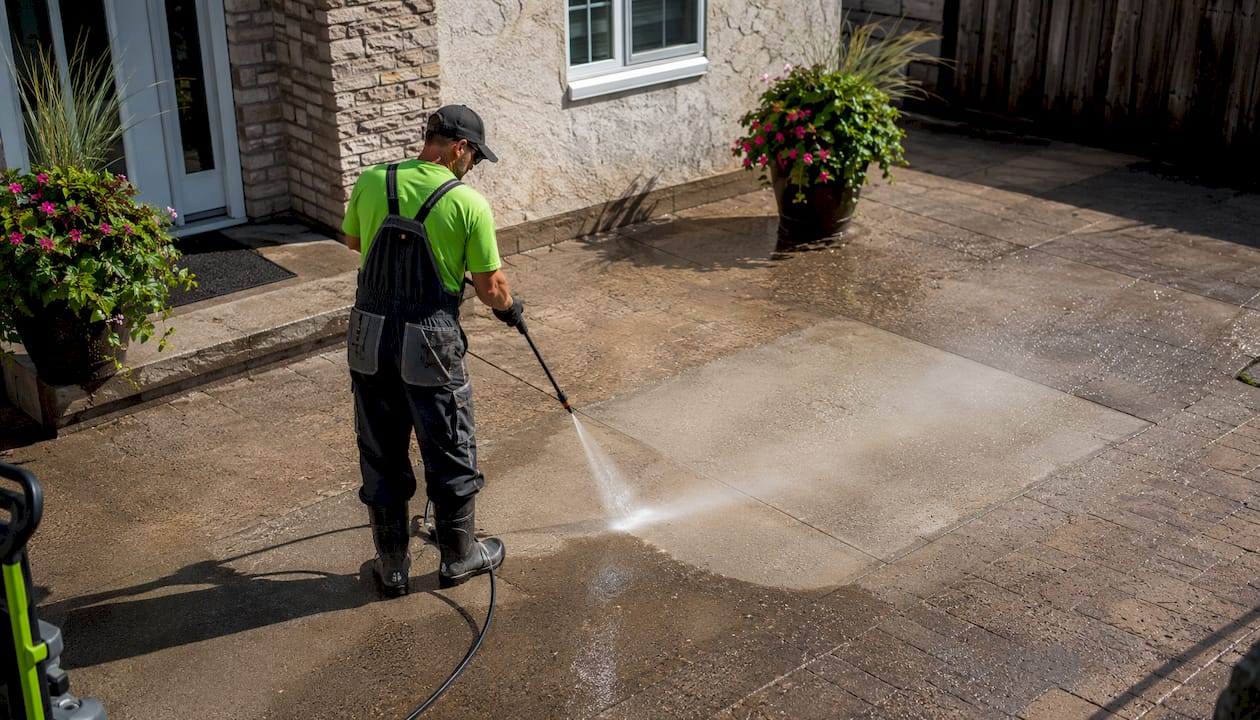 Exterior surfaces showing post-rinse moisture and textures