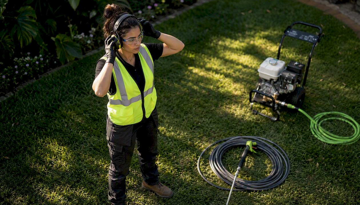 Female operator putting on ear protection PPE