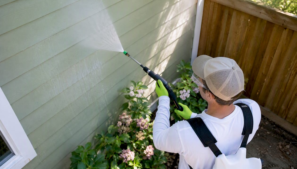 Professional soft washing painted house exterior