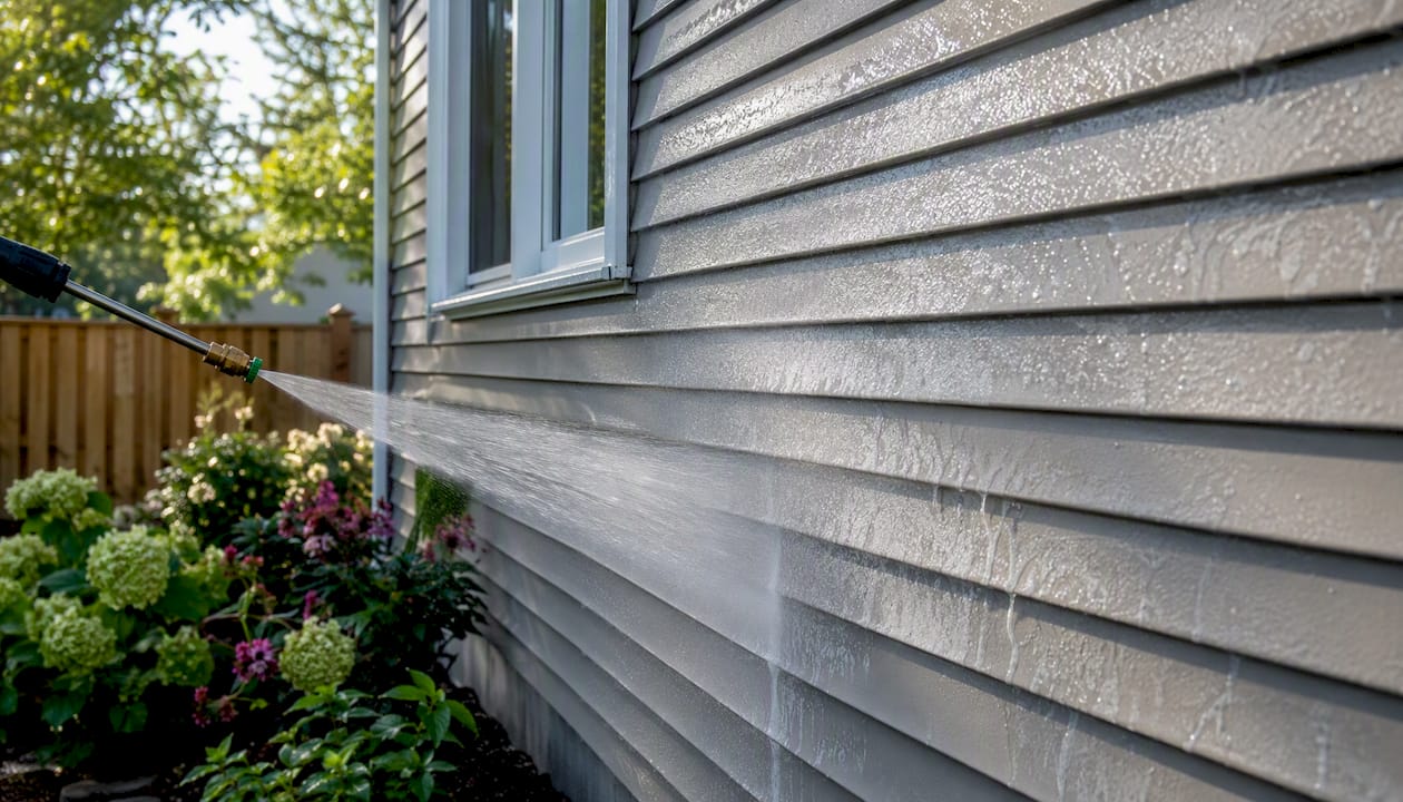 Cold pressure washing cleaning vinyl siding exterior