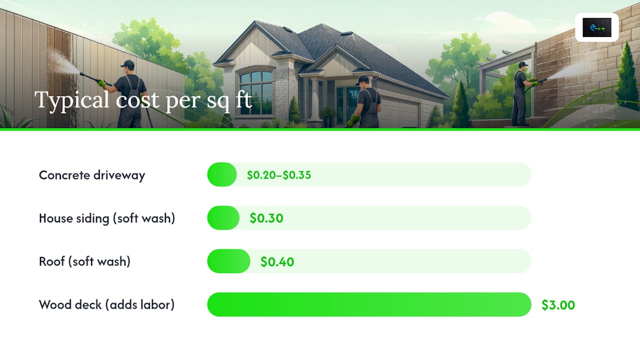 Cost comparison chart of pressure washing by surface type
