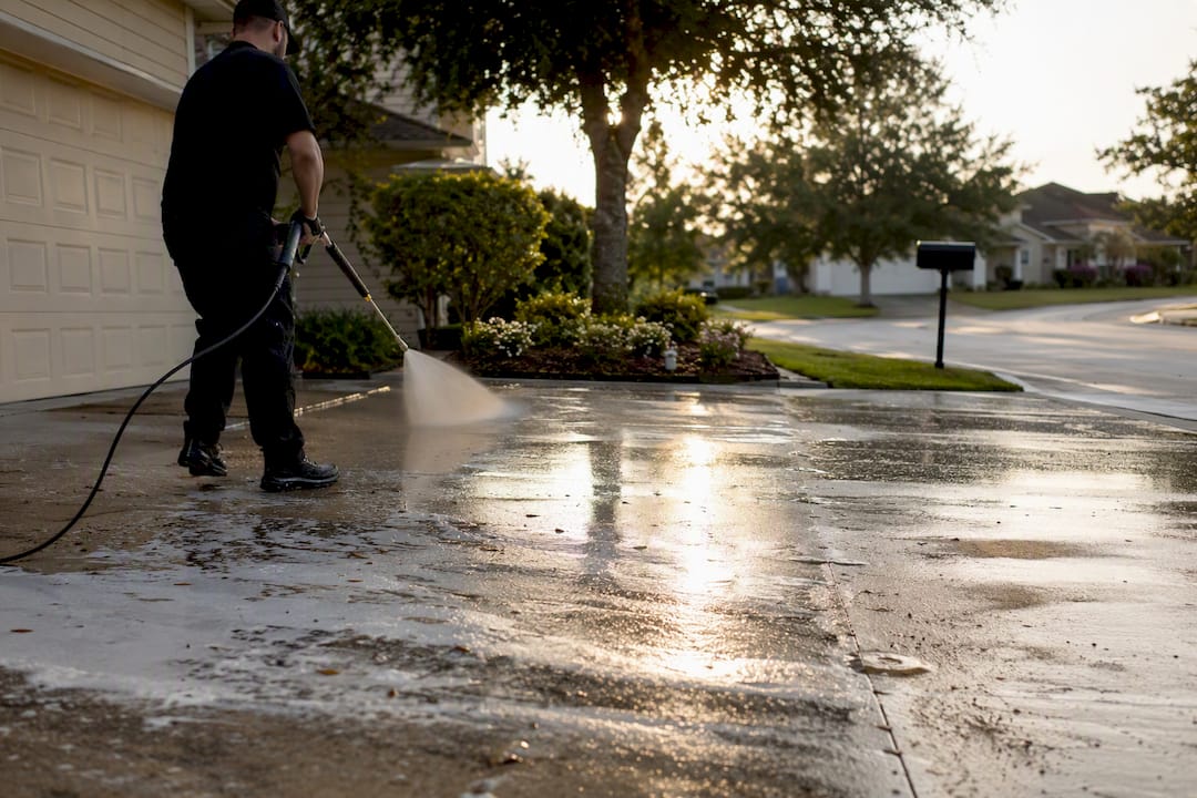Driveway being professionally soft-washed