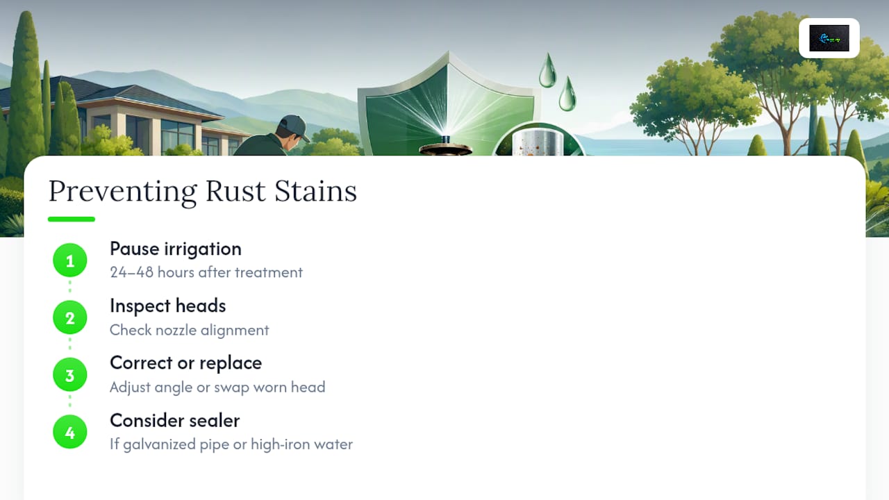 Timeline for preventing recurring sprinkler rust stains