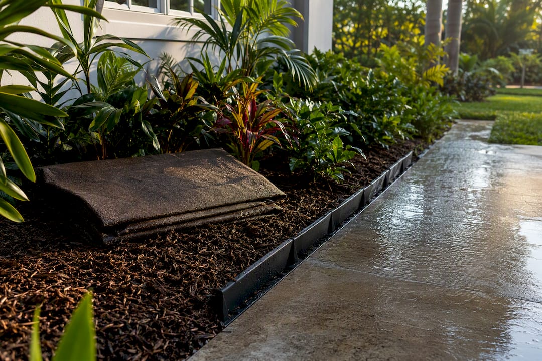 Covered garden bed protected from cleaning runoff