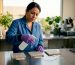 Lab technician spraying cleaner on porous surfaces