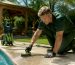 Professional cleaning residential pool deck